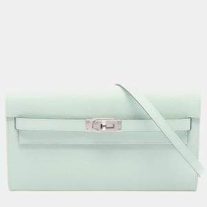 Pre Owned Hermes Kelly Classique To Go Vert Peppermint Epsom Calfskin Leather Wallet Bag