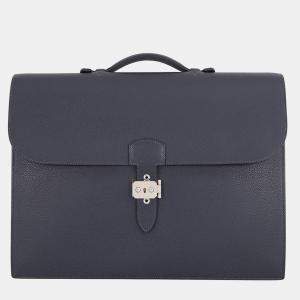 Pre Owned Hermes Sac Adepesh 41 Blue Nuit Togo Calfskin Leather Briefcase Bag