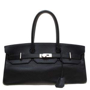 Hermes Black Clemence Leather Palladium Hardware Shoulder Birkin 42 Bag
