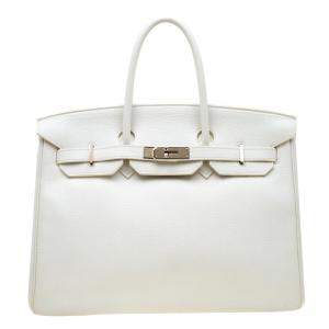 Hermes White Togo Leather Palladium Hardware Birkin 35 Bag