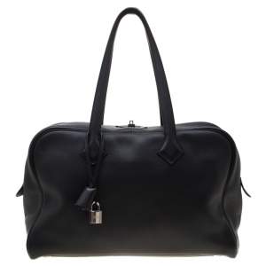 Pre Owned Hermes Black Leather Victoria II Fourre Tout 35 Bag