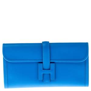 Pre Owned Hermes Blue Brighton Swift Leather Elan 29 Jige Clutch