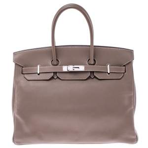Hermes Etoupe Swift Leather Palladium Hardware Birkin 35 Bag