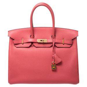 Hermes Bougainvillier Clemence Leather Gold Hardware Birkin 35 Bag