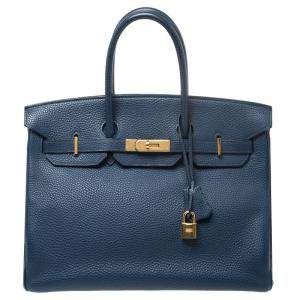Hermes Blue De Malte Togo Leather Gold Hardware Birkin 35 Bag