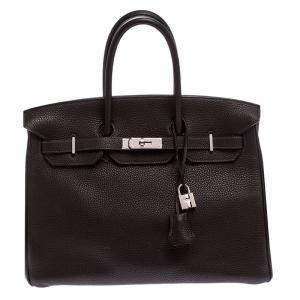 Hermes Ebene Togo Leather Palladium Hardware Birkin 35 Bag