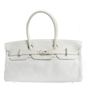 Hermes White Taurillon Clemence Leather Palladium Hardware Shoulder Birkin 42 Bag