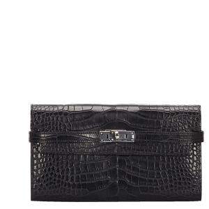 Hermes Black Alligator Leather Kelly Wallet