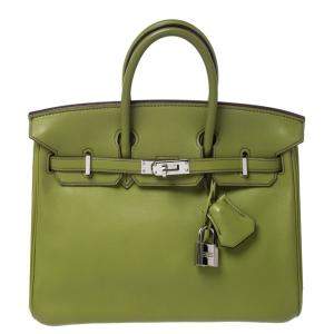 Hermes Apple Green Swift Leather Palladium Hardware Birkin 25 Bag