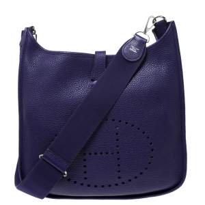 Hermes Ultraviolet Clemence Leather Evelyne III GM Bag