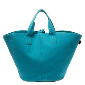 Pre Owned Hermes Blue Atoll Canvas Beach Tote