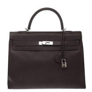 Pre Owned Hermes Cacao Togo Leather Palladium Hardware Kelly Sellier 35 Bag