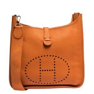 Hermes Orange Clemence Leather Evelyne III GM Bag
