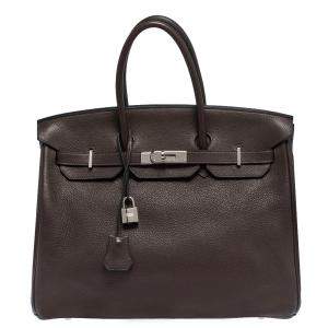 Hermes Cacao Vache Liegee Leather Palladium Hardware Birkin 35 Bag