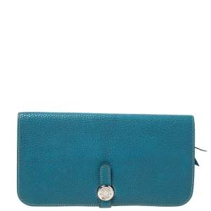 Pre Owned Hermes Blue Vache Liegee Leather Dogon Wallet