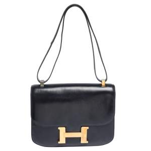 Hermes Blue Nuit Box Calf Leather Gold Hardware Constance 23 Bag