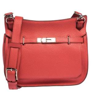 Pre Owned Hermes Rouge Casaque Clemence Leather Palladium Hardware Jypsiere 28 Bag