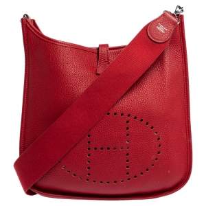 Pre Owned Hermes Rouge Vif Togo Leather Evelyne I PM Bag
