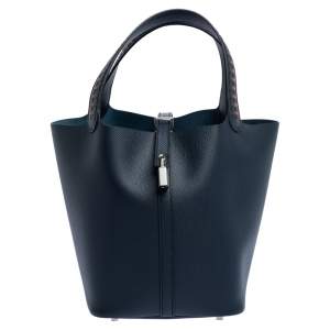 Pre Owned Hermes Blue Nuit Epsom Leather Picotin Lock Tressage MM Bag