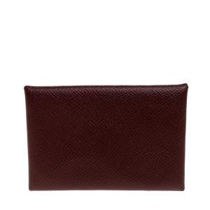 Pre Owned Hermes Burgundy Epsom Leather Calvi Verso Card Holder 