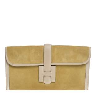 Pre Owned Hermes Mimosa Suede and Swift Leather Elan 29 Jige Clutch