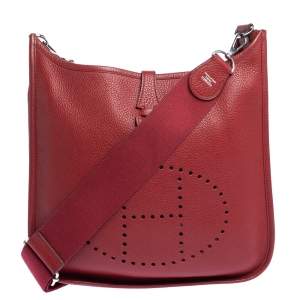 Pre Owned Hermes Rouge Vif Togo Leather Evelyne III PM Bag
