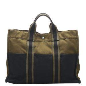 مملوكة مسبقًا Hermes Black/Brown Canvas Fourre Tout MM Bag