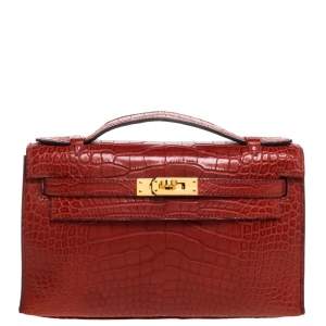 Hermes Bourgogne Matte Alligator Gold Hardware Kelly Pochette