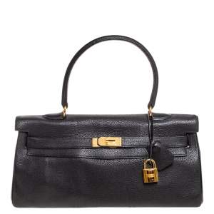 Hermès Black Clemence Leather Gold Hardware Shoulder Kelly 42 Bag