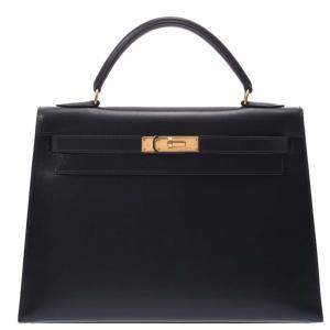 Hermes Navy Blue Leather Kelly Retourne 32 Box Bag