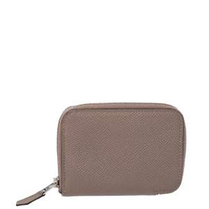 Pre Owned Hermes Taupe Epsom Leather Zip Around Compact Wallet
