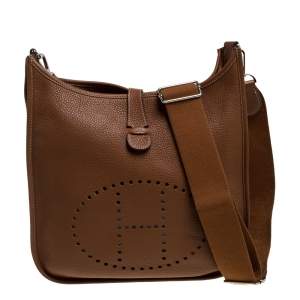 Pre Owned Hermes Gold Taurillon Clemence Leather Evelyne III GM Bag