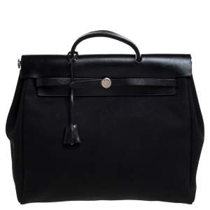 مملوكة مسبقًا Hermes Black Canvas and Leather Herbag Zip 39 Bag