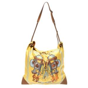 Pre Owned Hermès Yellow Brides de Gala Silk and Leather MM Silky City Bag 