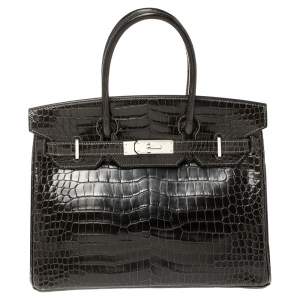 Hermes Ardoise Shiny Porosus Crocodile Palladium Hardware Birkin 30 Bag