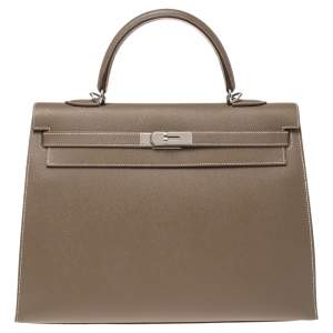 Pre Owned Hermes Etoupe Epsom Leather Palladium Hardware Kelly Sellier 35 Bag