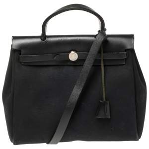 Pre Owned Hermès Black Canvas and Leather Herbag Zip 31 Bag