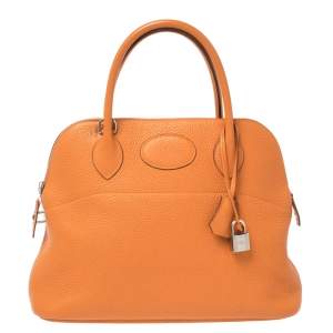 Pre Owned Hermes Orange Togo Leather Bolide 31 Bag