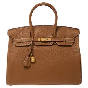 Pre Owned Hermes Gold Togo Leather Gold Hardware Birkin 35 Bag