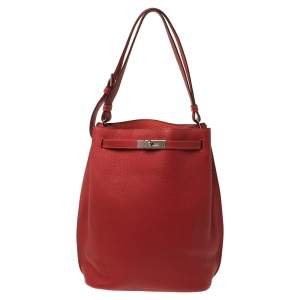 Pre Owned Hermes Rouge Casaque/Rose Jaipur Togo Leather Palladium Hardware So Kelly 26 Bag