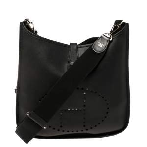 Pre Owned Hermes Noir Taurillon Clemence Leather Evelyne III GM Bag