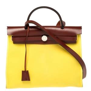 Pre Owned Hermes Lime/Rouge Canvas and Leather Herbag Zip 31 Bag