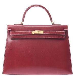 Hermes Burgundy Leather Kelly 35 bag