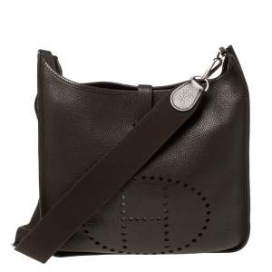 Pre Owned Hermes Cacao Clemence Leather Evelyne III GM Bag