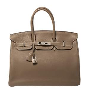 Hermès Etoupe Togo Leather Palladium Hardware Birkin 35 Bag