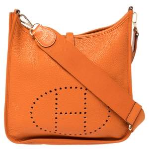 Pre Owned Hermès Orange Clemence Leather Evelyne III PM Bag