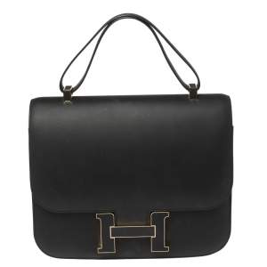 Pre Owned Hermes Black Sombrero Leather Gold Hardware Constance Cartable 29 Bag