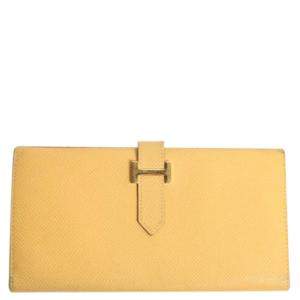 مملوكة مسبقًا Hermes Yellow Epsom Leather Bearn Classic Wallet