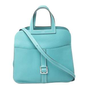 Pre Owned Hermes Blue Saint-Cyr Clemence Leather Palladium Hardware Halzan 31 Bag