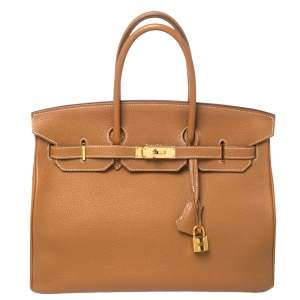 Pre Owned Hermes Gold Togo Leather Gold Hardware Birkin 35 Bag